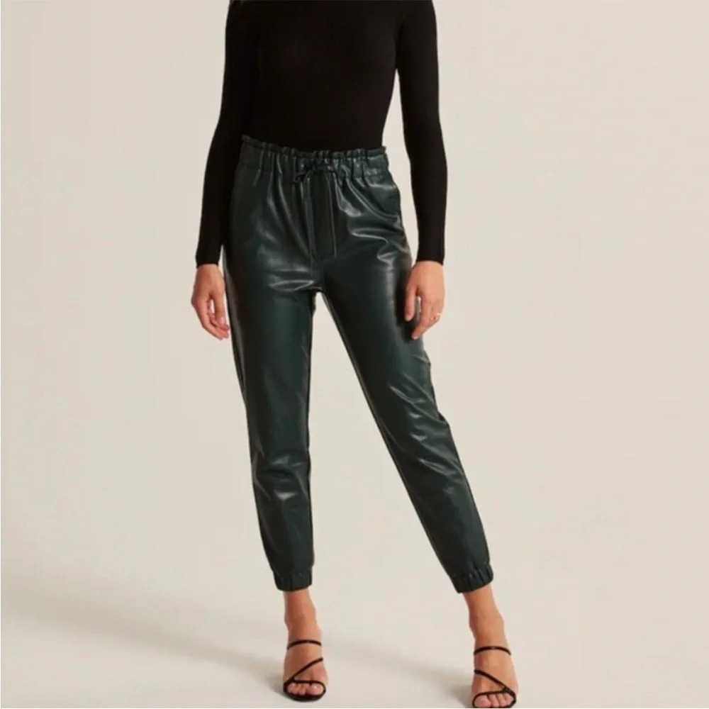 NWT Abercrombie & Fitch Vegan Leather Jogger Pants Dark Green